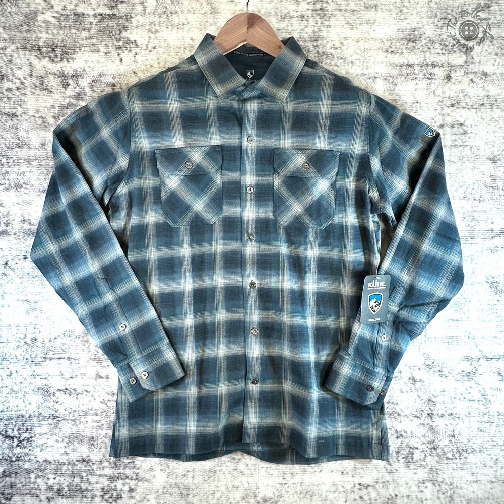 NWT Kuhl Dillingr Flannel Shirt Long Sleeve Men's Small Blue Creek MSRP $89‎